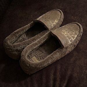 Johnston & Murphy Textured Tan & Gold Loafers